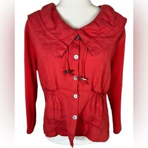 Oizini Italy Red Linen Blazer Style Long Sleeve Lightweight Top